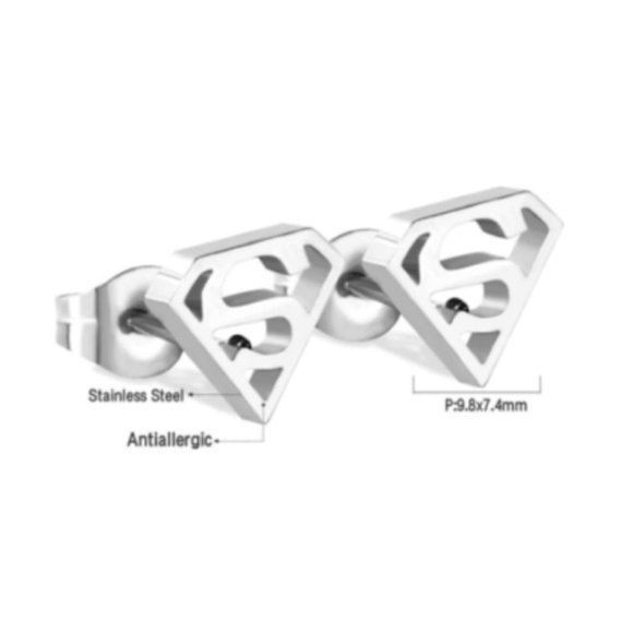 Silver Stainless Steel Superman Mini Stud Earrings Nickel Copper Free - Picture 1 of 1